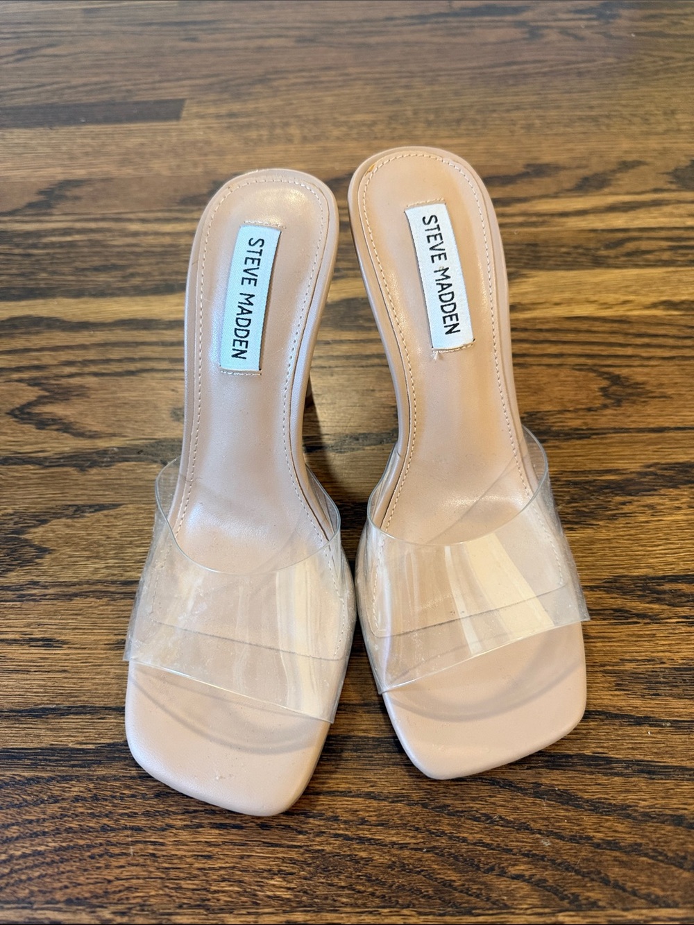 Steve Madden Beige Cleo Clear Strap Mules